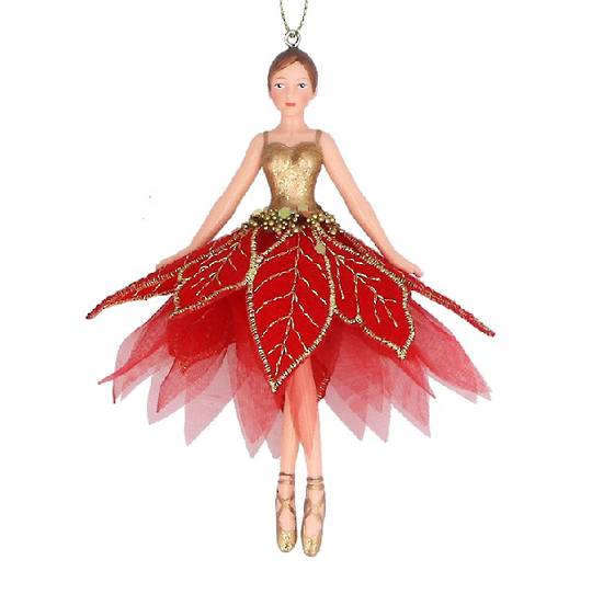 Resin Sheer Fabric Poinsettia Fairy, Arms Down 18cm *ETA Nov